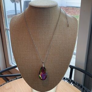 Mystical Pendant Faceted glass teardrop Shimmer Necklace blue green purple
